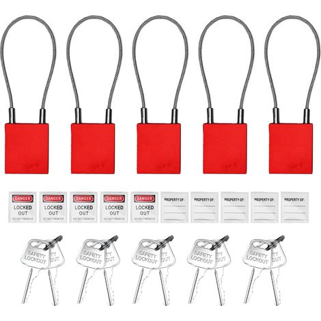 Cadenas de sécurité avec câble en acier, 5 jeux de verrouillage, avec 2 clés pour l'entretien de l'équipement (1/5)