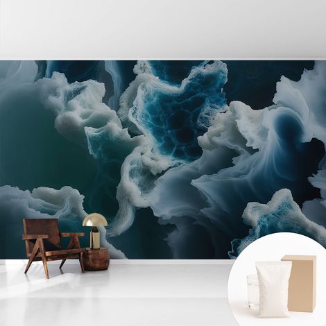 Papier peint intissé décoratif pour salon chambre et cuisine Facile à poser avec colle Vagues marines 416x254 cm (1/5)