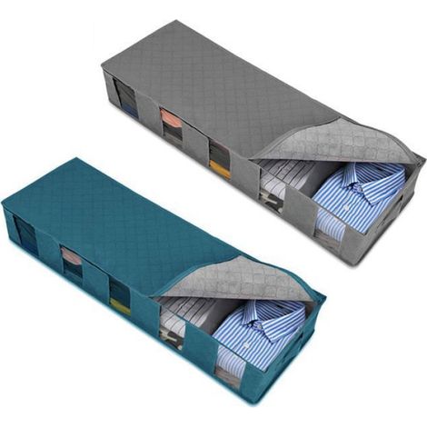 Boîte de rangement sous lit en tissu non tissé gris, pliable, dimensions 97x33x15 cm, idéale pour ranger vêtements et couettes, capacité de stockage pratique sous meuble (1/5)