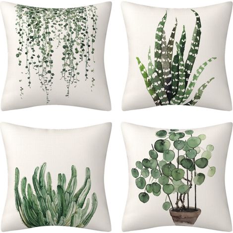 Outdoor Cushion Cover, 45x45cm, 4-Piece Set of Green Leaf Pattern Waterproof Pillowcase, Suitable for Yard Garden Living Room Bedroom Decoration (1/5)
