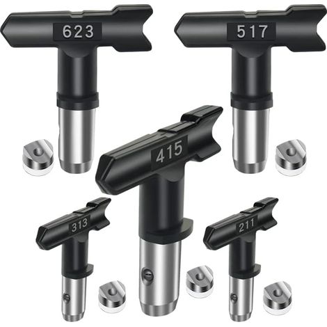 Accessori per pistole a spruzzo airless, testina di spruzzo reversibile, 5 ugelli airless per pistole a spruzzo airless e spruzzatori airless 211, 313, 415, 517, 623 neri