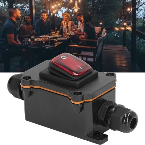 DPST 250V 25A 4-poliger, 2-Positionen-Außen-Wippschalter mit Kipptaste, doppelseitiger Drahteingang und -ausgang, IP65 wasserdicht, rote Ausführung. (1/5)