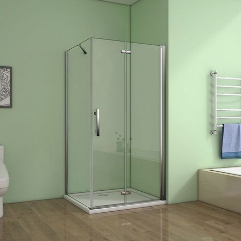 110cm Tür x 70cm Seitenwand xH.195cm 6mm NANO GLAS Falttür Drehtür (1/5)