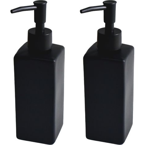 Lot de 2 distributeurs de savon en verre - 350 ml - Noir mat - Surface en céramique avec design rétro - Tête de pompe noire mate - Distributeur de savon à main - Pour cuisine, salle de bain