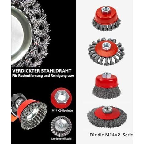 Lot de 8 brosse metallique meuleuse m14 pour meuleuses d'angle, brosse metallique disqueuse m14 ，80 mm et brosse métallique flexible 120 mm, pour rouiller, polir, meuler (1/4)
