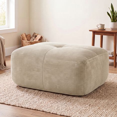 Pouf Hamlet en velours côtelé beige (1/4)