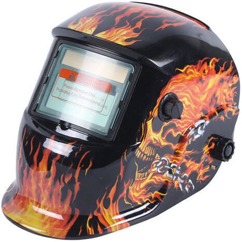 Masque de soudage à atténuation automatique, protection UV/IR, temps de réponse de 1/25 000 seconde, écran de 9,1 x 4,1 cm, alimentation solaire, batterie remplaçable. (1/4)
