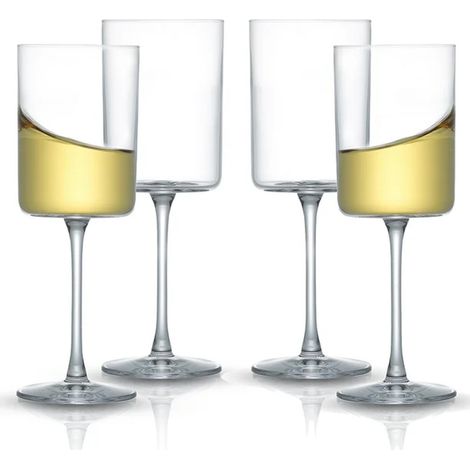 Lot de 4 Verre à vin, Soufflé à la main, 230ml, Pied long, Forme tulipe, Pour mariage, Anniversaire (1/5)