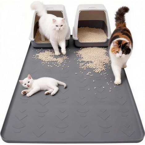 Tappetino raccogli-lettiera extra-large per gatti, 102 x 71 cm, in silicone. Il tappetino impedisce alla lettiera di finire nelle zampe del gatto impermeabile e resistente all'urina. (1/5)