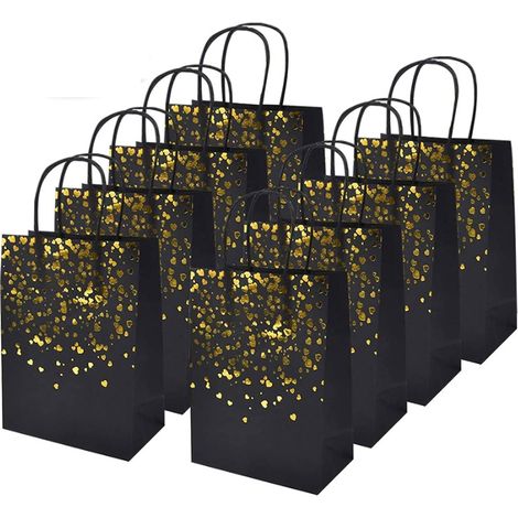 Schwarze und goldene „Love“-Kraftpapiertüten, 15 Stück, Geschenktüten aus Papier, Kraftpapiertüten