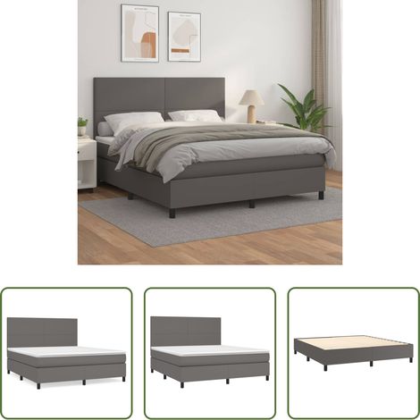 vidaXL Matratze -  Boxspringbett mit Matratze Grau 160x200 cm Kunstleder (1/5)