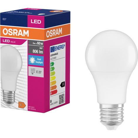 OSRAM HOMELIGHTING 4099854109829 LED EEK F (A - G) E27 Glühlampenform 8.5 W = 60 W Kaltweiß (Ø x H) (1/5)