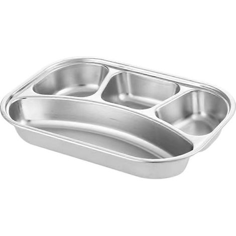 Set Edelstahl-Teller-Lunchbox, robuste Kantinen- und Büro-Lunchbox (Silber)-26x19.8cm-Silver (1/4)