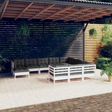 Muebles de jardín 11 pzas y cojines blanco madera de pino vidaXL (1/5)