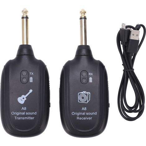 Systeme De Guitare Sans Fil - Recepteur Et Emetteur UHF - 20 Hz A 20 kHz - Delai 4 Ms - Batterie Integree 600 Mah - Noir - 1 Jeu