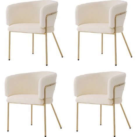 Set aus 4 weißen gepolsterten Esszimmerstühlen in Kunstfelloptik mit Metallbeinen MODENUIT (1/5)