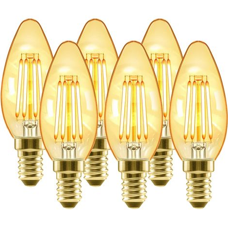 4W Ampoules Bougie à Filament LED E14, Equivalente à Ampoule halogène 35W, 410Lm Couleur 2500K Blanc Chaud, Ampoule Rétro vintage, Non-Dimmable, Lot de 6 (1/5)