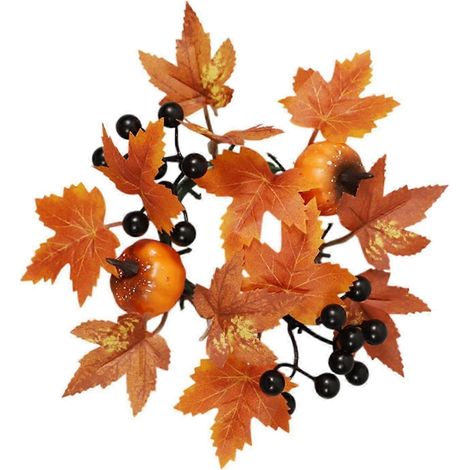 Couronne de bougies rustique pour Thanksgiving, avec feuilles artificielles et citrouille. Mini couronne d'automne. Décoration de porte rustique pour salon. (1/5)