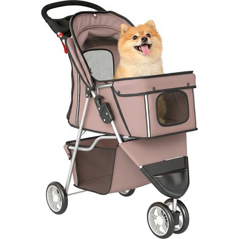Poussette pour Chien 4 Roues. Chariot Pliable avec Auvent Réglable. Panier de Rangement. 77x44x102cm. Café (1/5)