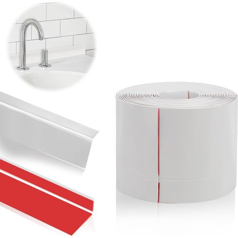 Plinthe souple autocollant de 5 m - 50 x 20 mm - En PVC - Bande finale de cuisine - Blanc (1/5)