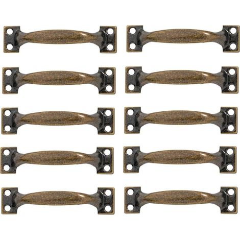 Juego de 10 tiradores de puerta curvados vintage, tiradores de puerta de madera pintada antigua (133 mm, verde bronce)