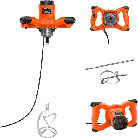 Bétonnière 2600W 240V-mélangeur électrique à vitesse réglable à 6 vitesses avec tige filetée M14 et câble de 1,5 m-convient pour le mélange de peinture, le mélange de ciment, le mélange de palettes de (1/5)