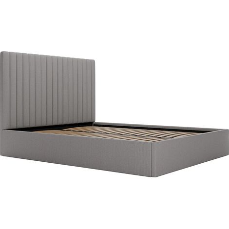 Letto con contenitore 160 x 200 cm con testata letto impunture verticali Velluto a coste Grigio SARAH (1/5)