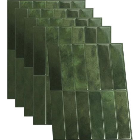 Lot de 5 autocollants muraux – Vert armée – Carreaux rectangulaires – Résistants eau et huile – Cuisine, salle de bain (1/5)