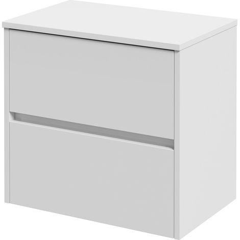 Montego Satin White 600mm Wall Mounted 2 Drawer Vanity Unit for Countertop Basins