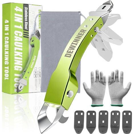 Kit D'Outils De Calfeutrage En acier inoxydable 4 En 1, Outils de l'enlève joint,Ensemble De Grattoirs À Applicateur en silicone,Buse de calfeutrage,Grattoir D'Angle De Colle Pour La Maison (1/5)