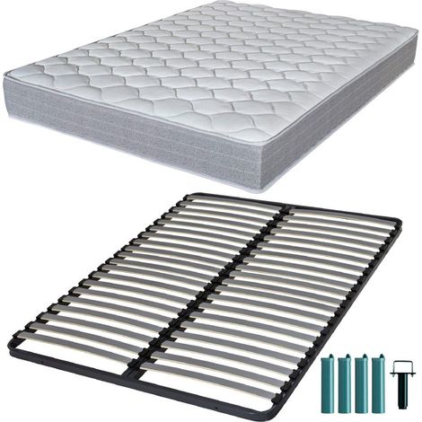 Matelas mousse + Sommier métal C220 140x190 Madere - Hauteur 24 cm - Soutien ferme (1/5)