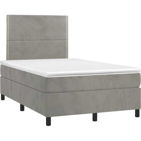 Giroletto LED con coprimaterasso testiera boxspring 120x200 cm tessuto velluto grigio chiaro TDL0207863