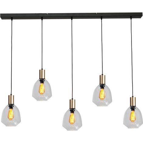 Lampe suspendue 5 lumières - dorée - Porto avec verres transparents Nicolette - 2711-05-02-130-5-12 (1/3)