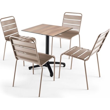 Ensemble table de jardin stratifié chene clair et 4 chaises taupe (1/5)