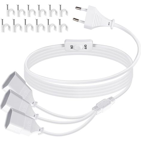 Câble d'extension avec fiche plate et interrupteur, 2 m, prise Euro, rallonge de câble d'alimentation, câble d'alimentation, plat, 3 prises, adaptateur de prise Euro avec câble fin, EU distributeur (1/5)