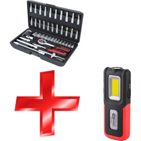 KS-Tools - 1/4" Steckschlüssel-Satz,48-tlg. & Mobile Werkstatt-Handlampe, 500 Lumen - 917.0648BU