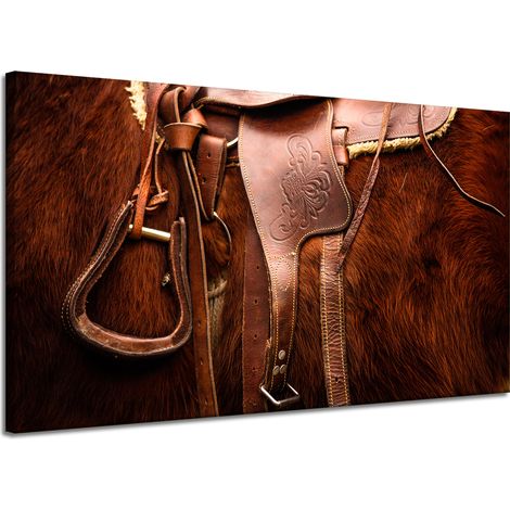 Lienzo impreso con animales, silla de montar a caballo, 120x70 cm.