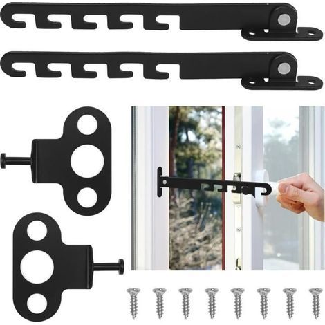 Limitatore di apertura per finestre a battente, limitatore senza foratura, ganci di limitazione per finestre neri