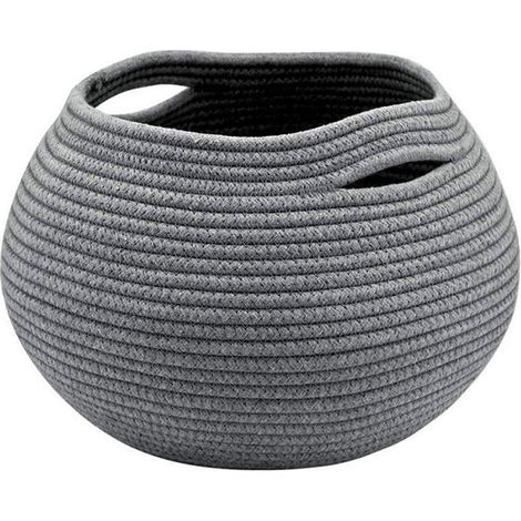 Cestino portaoggetti decorativo grigio, cestino rotondo per piante da interno, piccola scatola portaoggetti intrecciata, cestino portaoggetti decorativo in cotone (1/4)