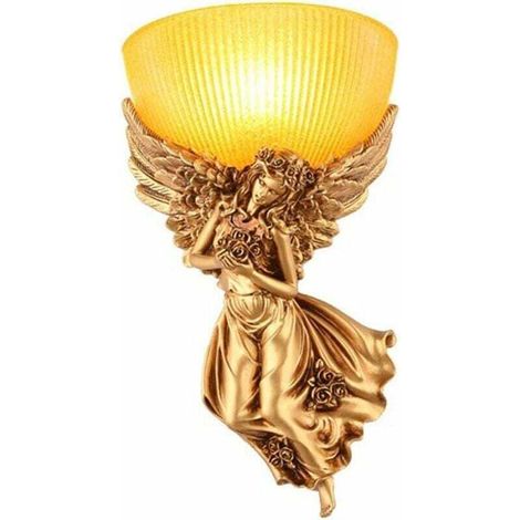 Vintage Angel 1 Light American Antique Gold Wall Lamp with Glass Shade, Golden Resin Wall Bedside Lamp for Living Room, Hallway, Bedroom (Color : Left) MUMU (1/4)
