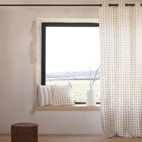 Rideau 100% coton vichy LOURMARIN Beige 140x260 cm (1/2)