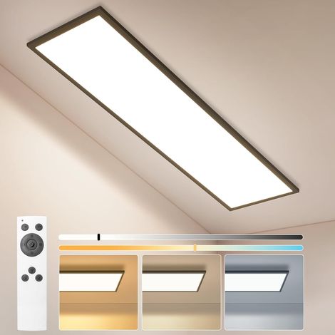 ZMH Plafonnier LED 120x30 cm, 18,5W Dimmable, Télécommande, Température Réglable, Noir (1/5)