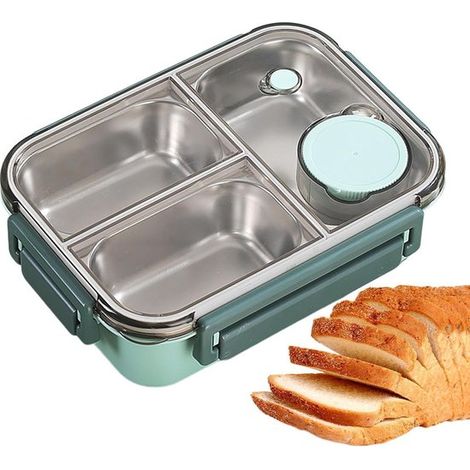 Bento-Box aus Edelstahl – 3 Fächer – Auslaufsicher – Lunchbox aus Metall – Großes Fassungsvermögen – Edelstahl 304 – Ideal für Schule und Büro (1/5)
