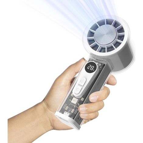 Ventilatore portatile con sistema di raffreddamento integrato,batteria da 5000 mAh,6 velocità,schermo LED,turbina ad alta velocità (1/2)