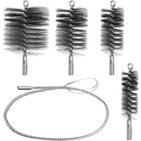 Kit di spazzole per la pulizia del camino da 5 pezzi, spazzola metallica, kit per la pulizia della stufa a pellet, pulizia dei condotti flessibili, pulizia dei tubi della stufa e rimozione della ruggi