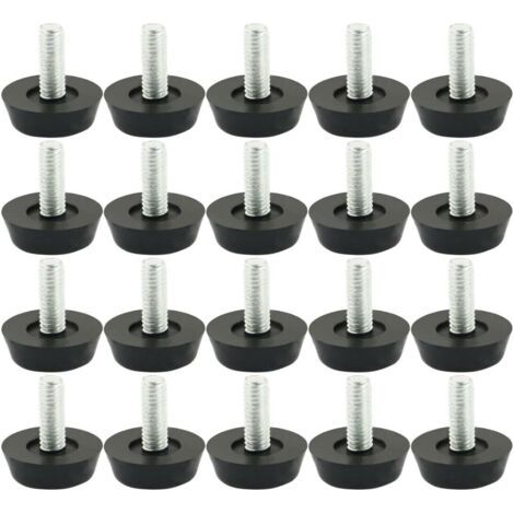 QORVA-Lot de 20 pieds réglables pour meubles, pieds coulissants pour table, chaise, protection de sol, vis coulissantes, métriques, diamètre inférieur 22 mm, longueur de vis 19 mm