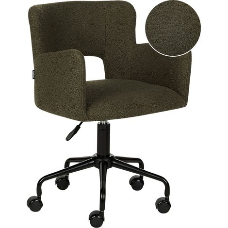 Silla de oficina de bouclé verde reposabrazos patas de metal Sanilac (1/5)