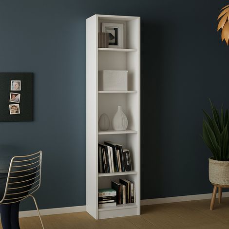 Dmora Librería con cinco compartimentos, color blanco, 40 x 203 x 26 cm, con embalaje reforzado (1/5)