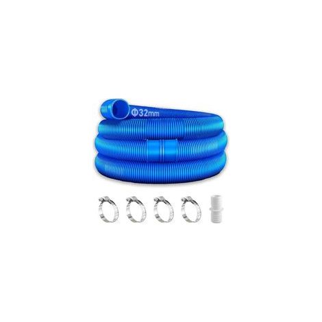 Set mit 2 blauen 32-mm-Poolschläuchen für Poolpumpen mit 4 Sicherheitsclips und 1 Schlauchverbinder, einem Schraubendreher, 150 cm x 32 mm Poolschlauch, für Filterpumpen und Pools (1/5)