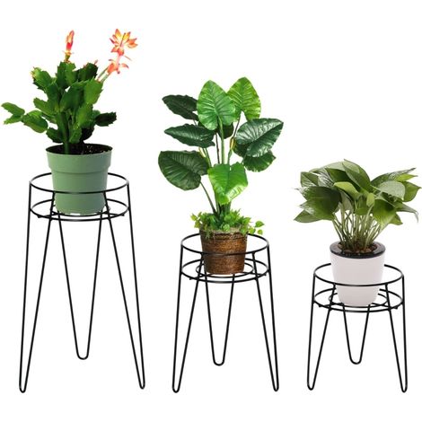 Juego de 3 soportes para plantas de metal negro para macetas de hasta Ø16 cm (1/5)